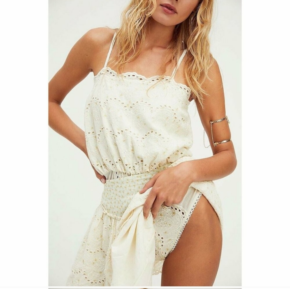 Free People White Eyelet Floral Jillian Bodysuit